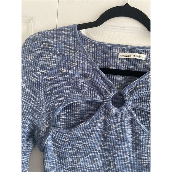 Abercrombie Fitch Women's Large Blue Ribbed Knit Bodysuit NEW Clean Girl Boho - Picture 2 of 9